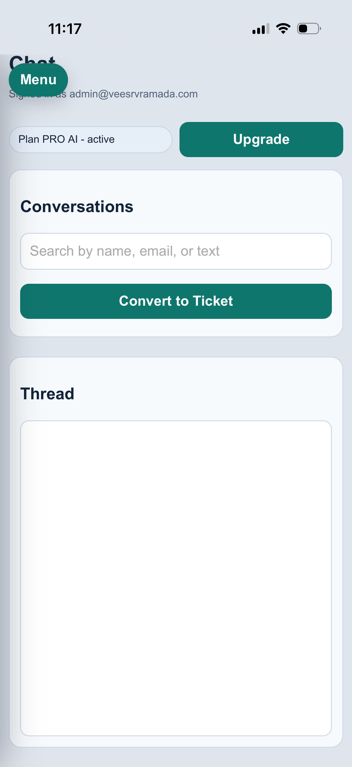 Actual Yapdesk mobile app chat thread screen